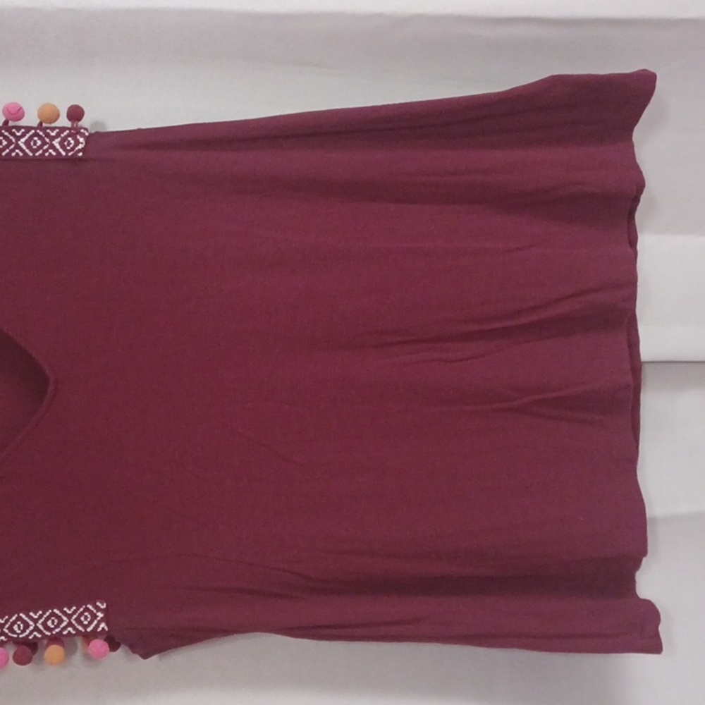A New Day Maroon Sleeveless Top With Pom Pom Accent - Picture 6 of 12
